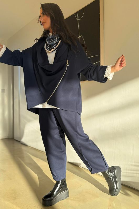 Sola Smart Tech Drape Relaxed Biker Jacket Navy /15=